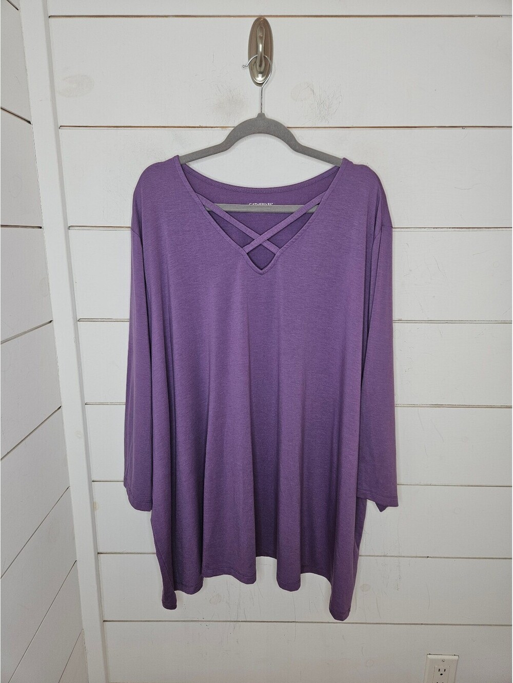 Catherines 4X size 30/32 purple long sleeve tee shirt with cross cross design